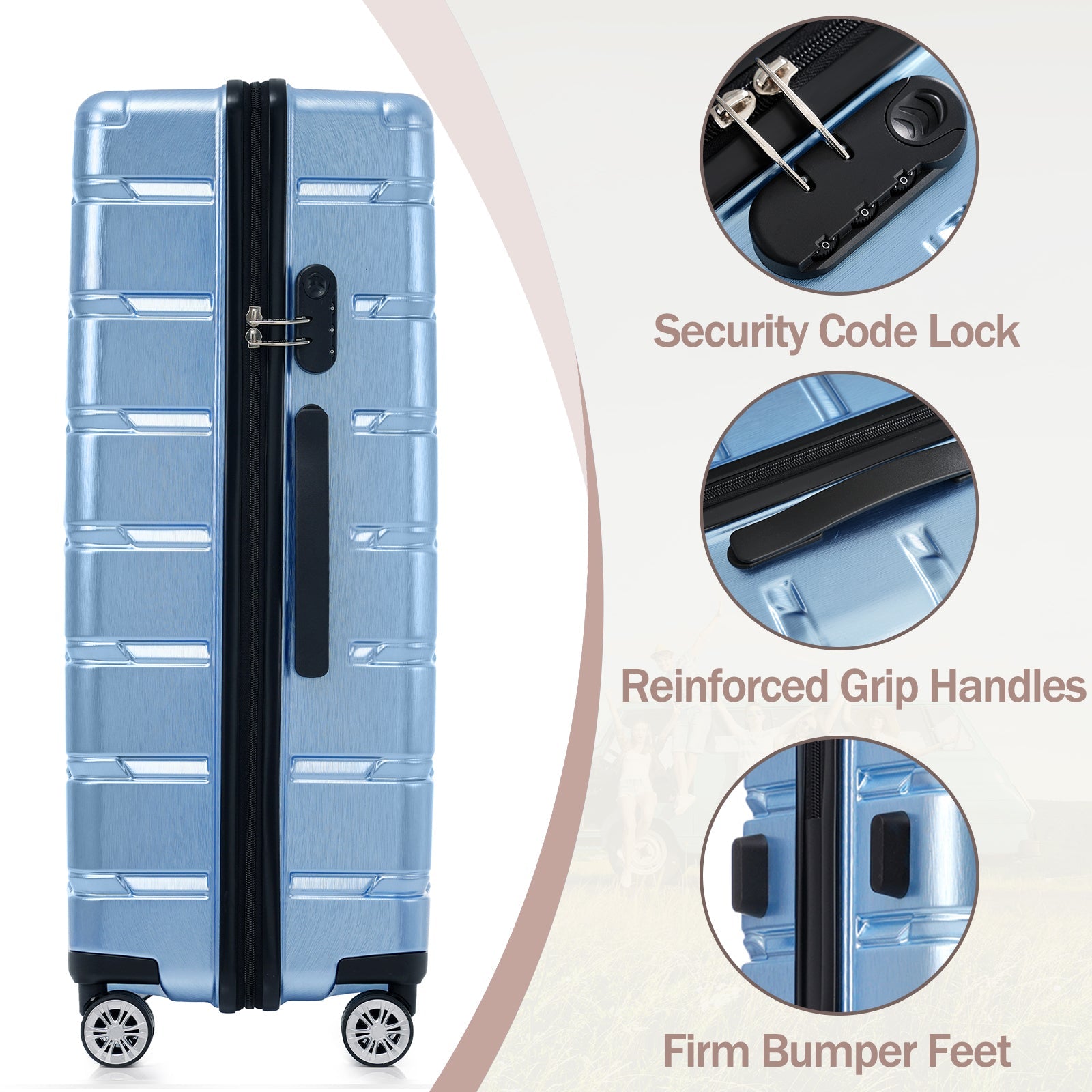 Hardshell Luggage Set 3 Piece, Durable ABS+PC Travel Suitcase with Spinner Wheels for Men Women (20/24/28 Inch)
