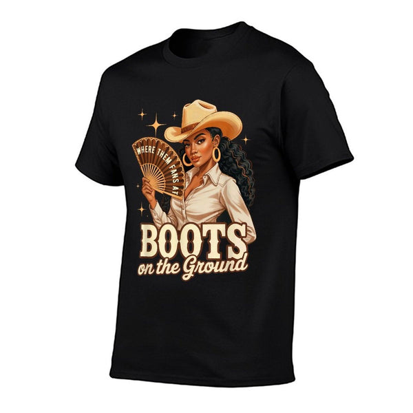 Boots On Ground Juneteenth Melanin Cowgirl Western Rodeo  Tagless Design T-Shirt
