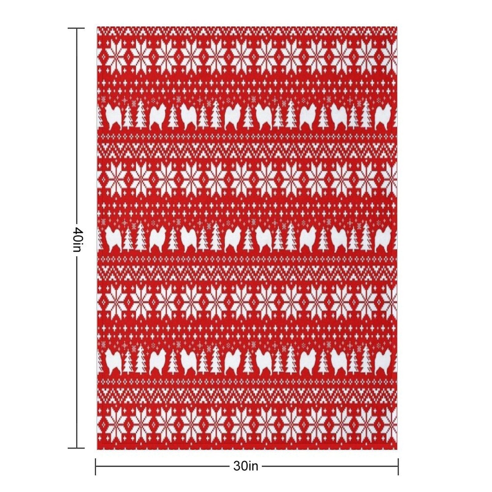 Samoyed Dog Silhouettes Red And White Christmas Holiday Pattern Plush Throw Blanket