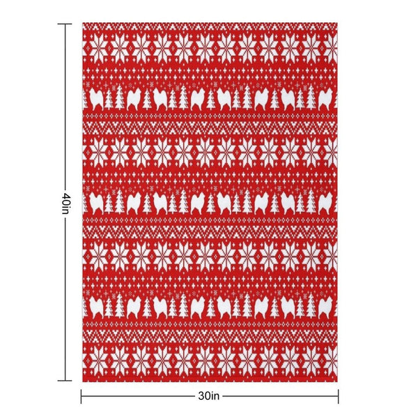 Samoyed Dog Silhouettes Red And White Christmas Holiday Pattern Plush Throw Blanket