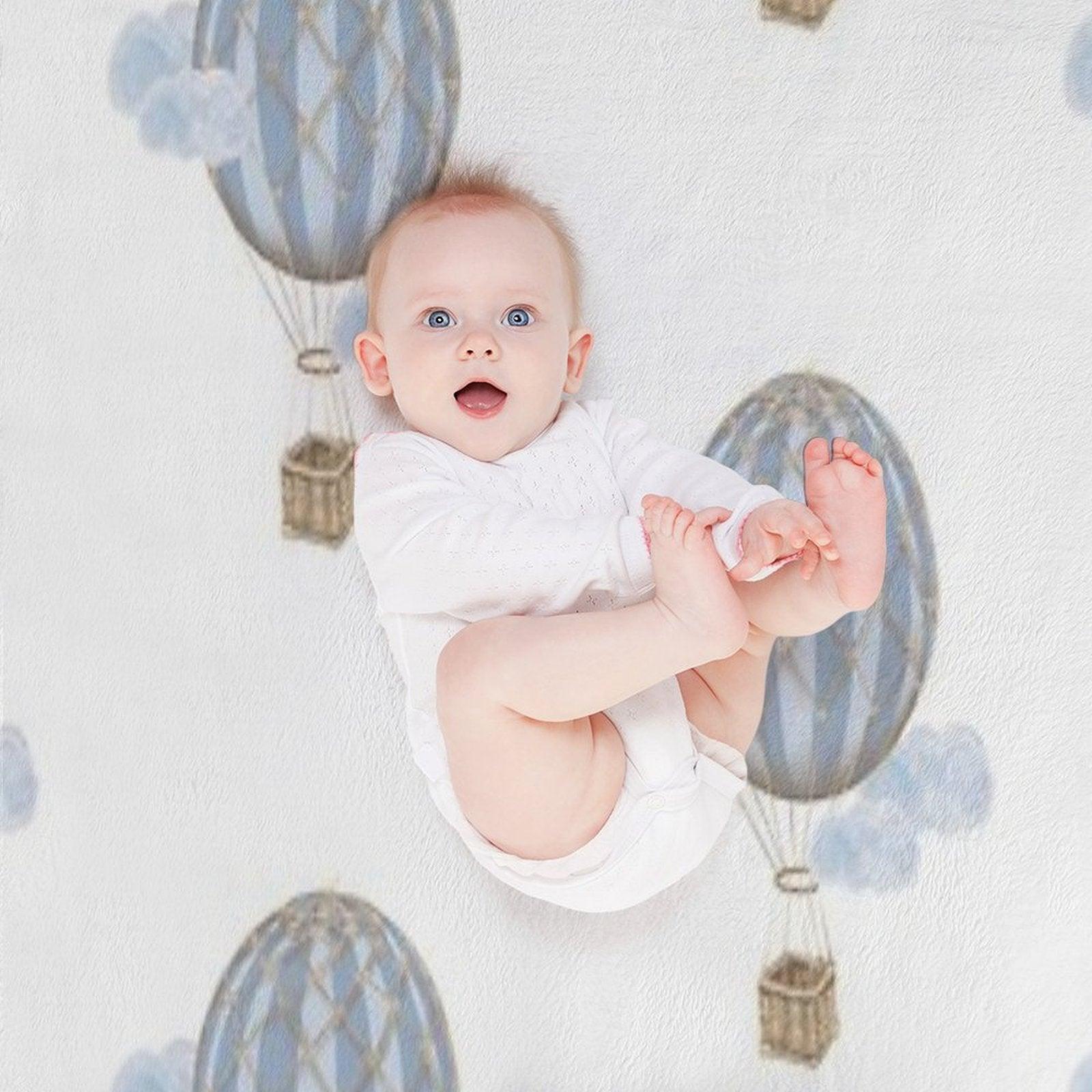 Blue Vintage Hot Air Balloon Throw Blanket