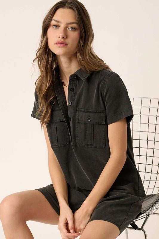 Button Detail Collared Neck Short Sleeve Shirt Dress For Women – Casual, Chic and Versatile Wardrobe Essential