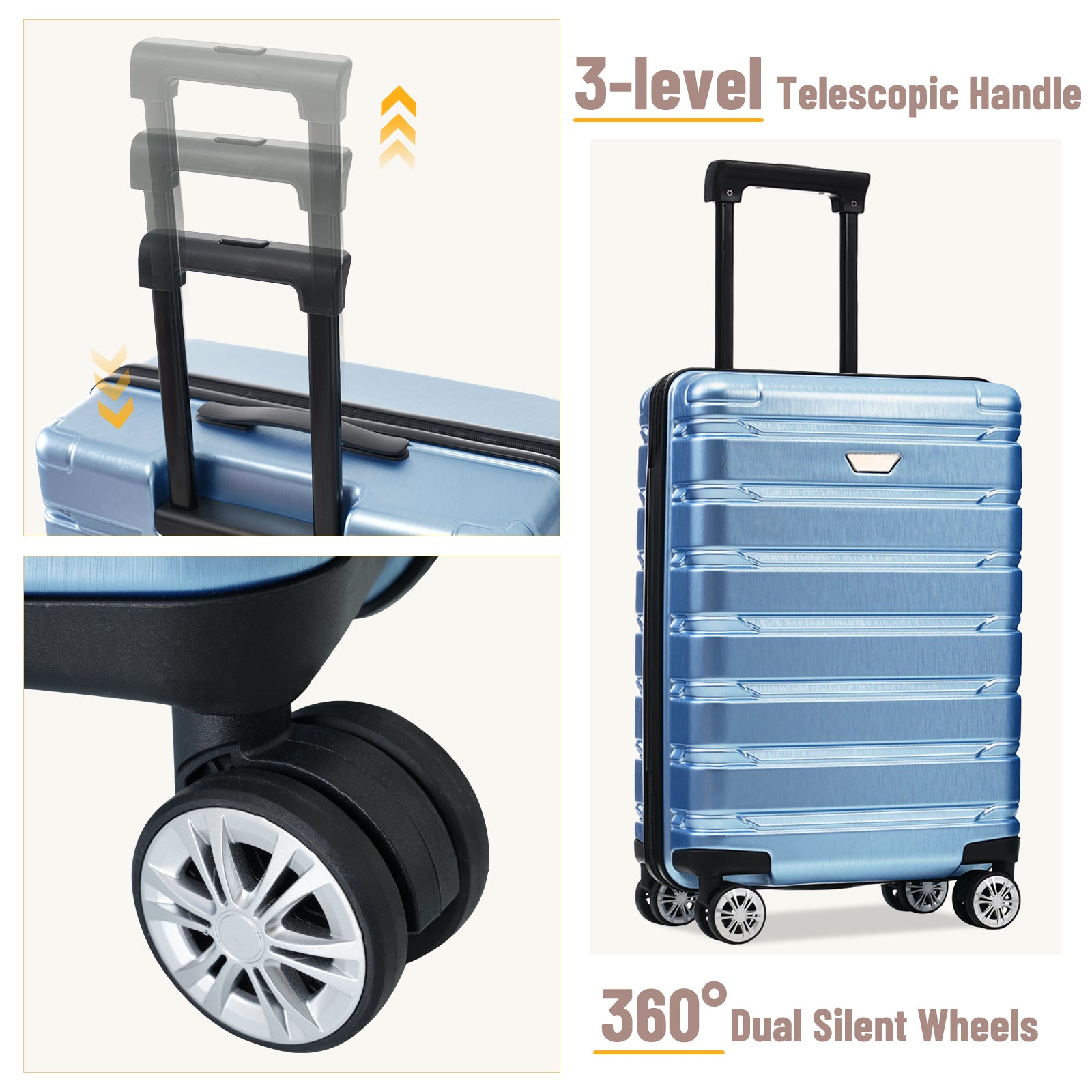 Hardshell Luggage Set 3 Piece, Durable ABS+PC Travel Suitcase with Spinner Wheels for Men Women (20/24/28 Inch)