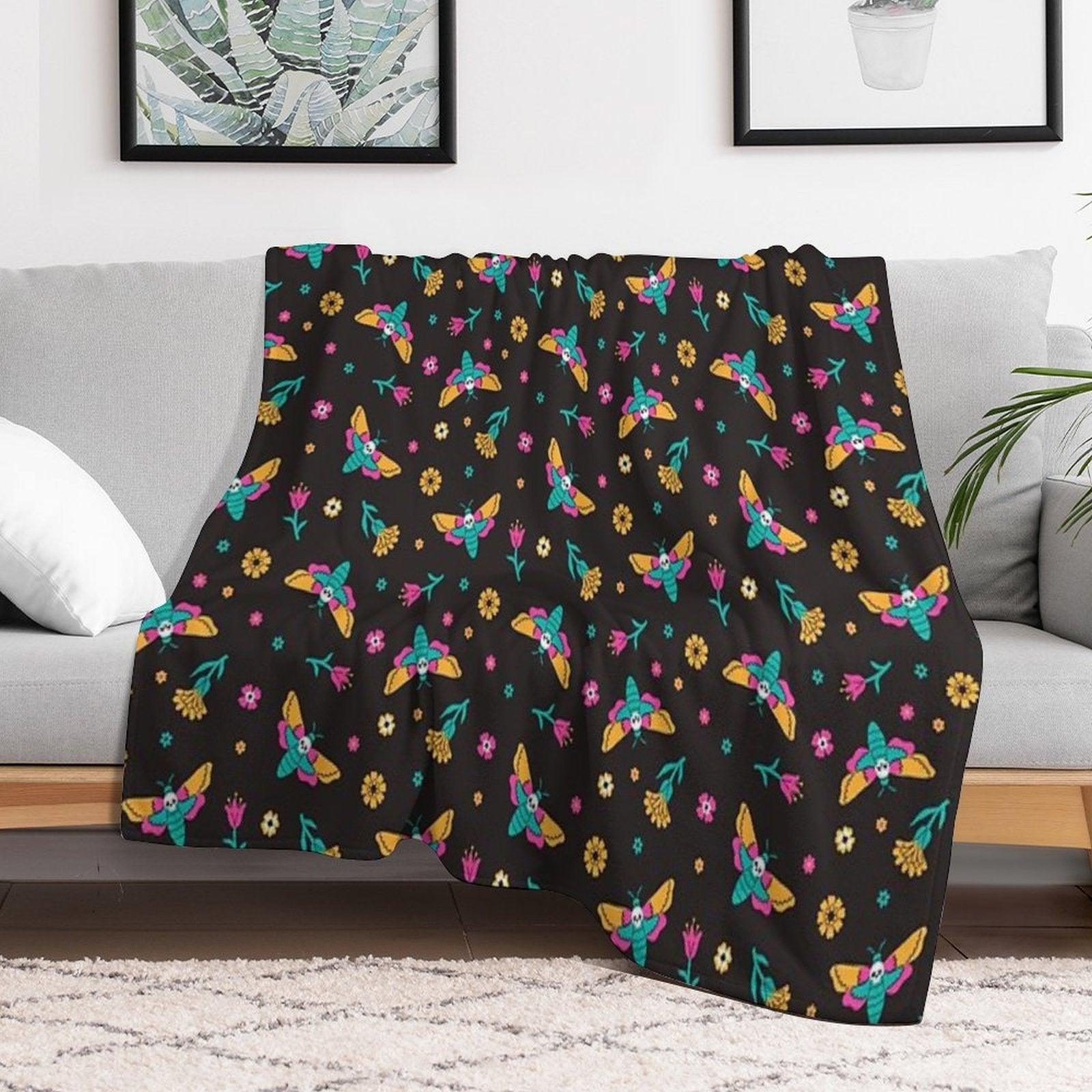 Death's Head Butterflies And Flowers Throw Blanket