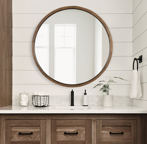 Hutton Round Wood Wall Mirror