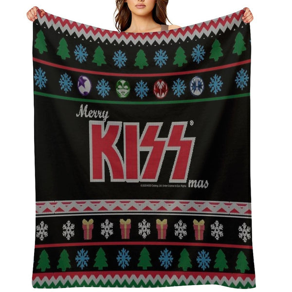 KISS ® The Band - Merry KissMas Ugly Sweater Premium Throw Blanket