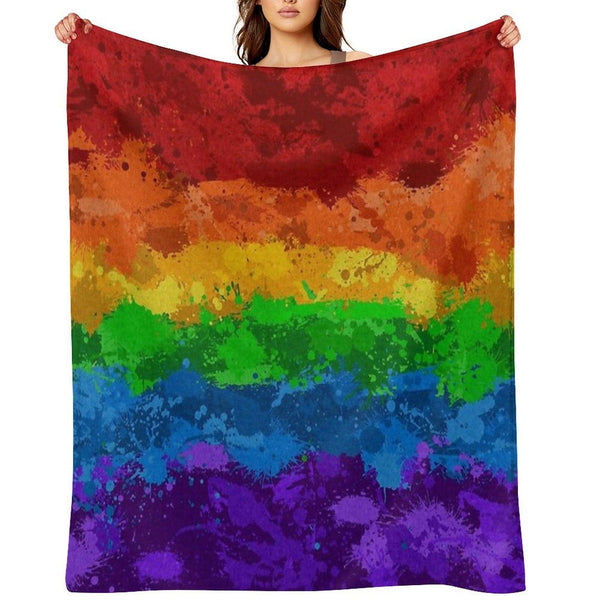 Abstract Paint Splatter LGBTQ Pride Rainbow Flag Background Throw Blanket