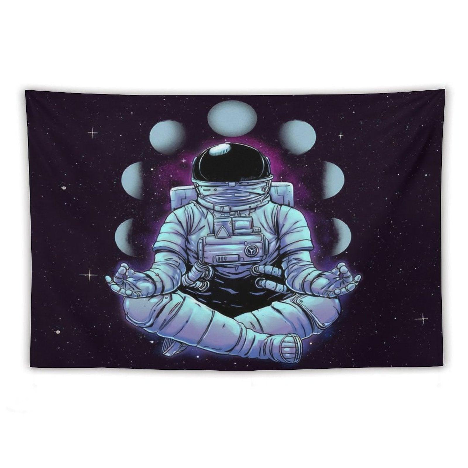 Astronaut Meditation Moon Phases Tapestry