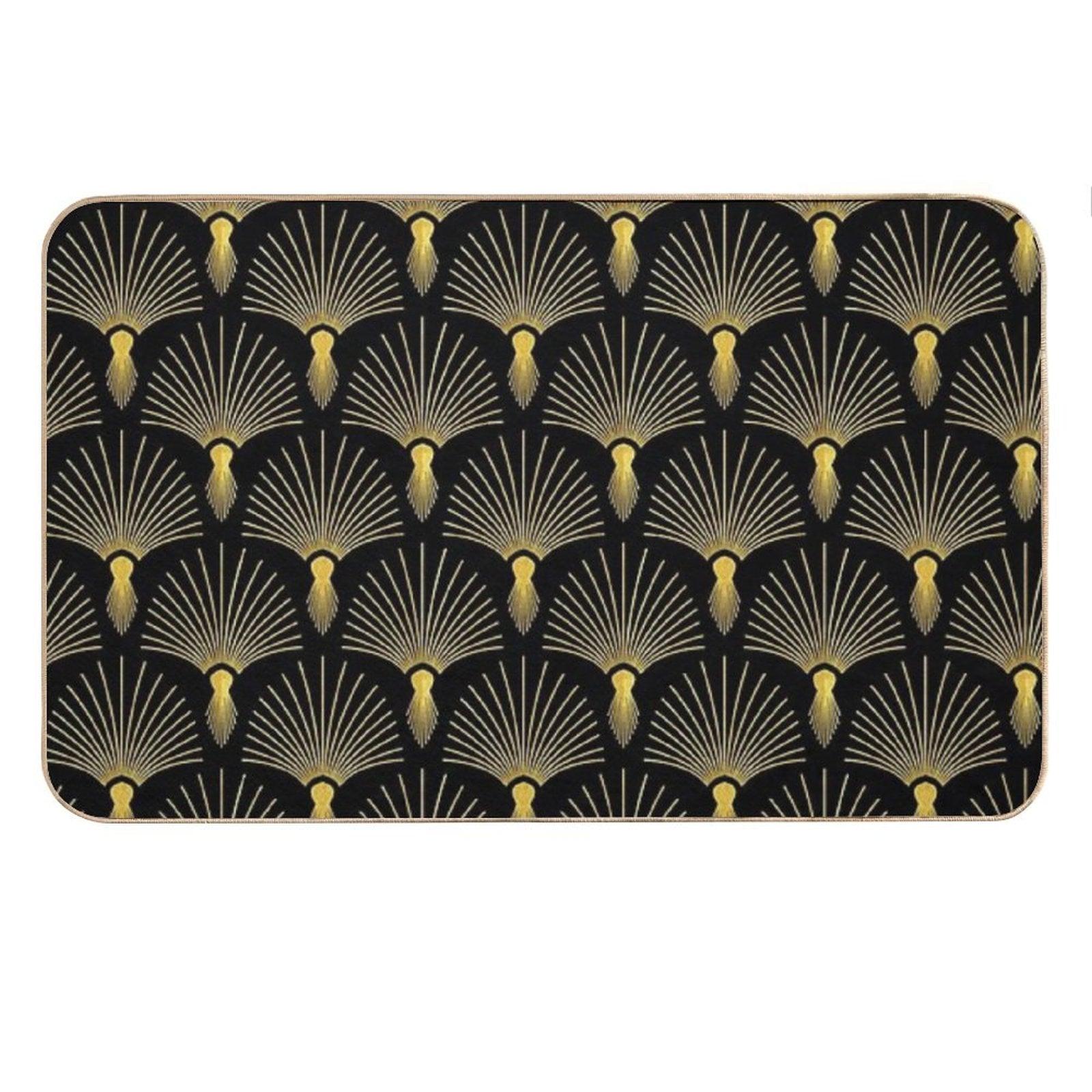 Vintage Hollywood Elegant Golden And Black Art Deco Bath Mat