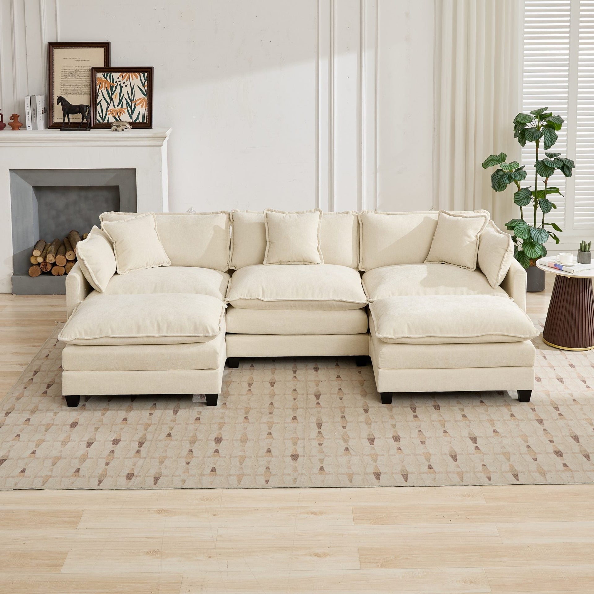 Cloud3 Seats  Sofa (Ottoman is not included)Chenille Fabric in Beige