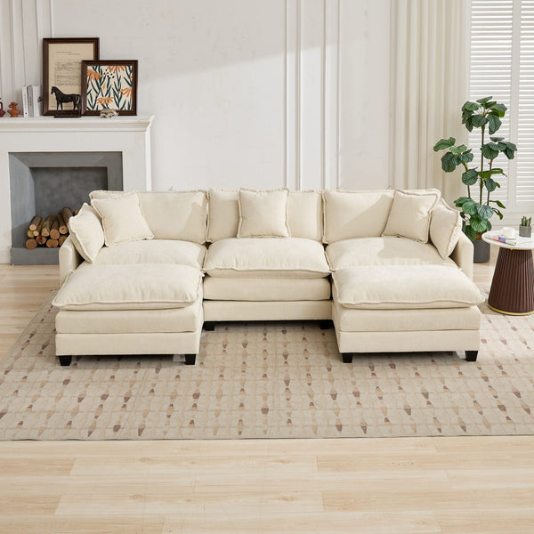 Cloud3 Seats  Sofa (Ottoman is not included)Chenille Fabric in Beige