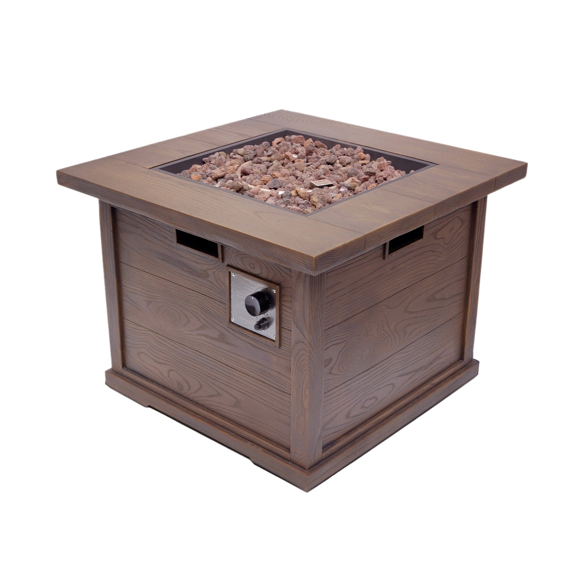 24' H x 32' W Outdoor Patio Square Gas Burning MgO Fire Pit, Tank Inside, 40000 BTU, Brown Wood Pattern