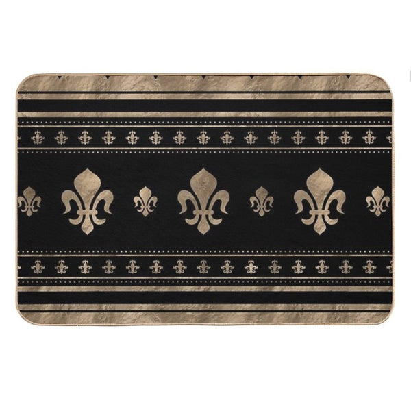 Fleur-de-lis Luxury Ornament - Black And Gold Bath Mat