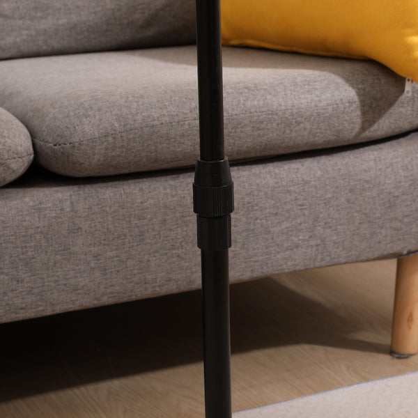Close-up of the adjustable height mechanism on the black metal pole of the bamboo couch tray table. Ensures customizable comfort.