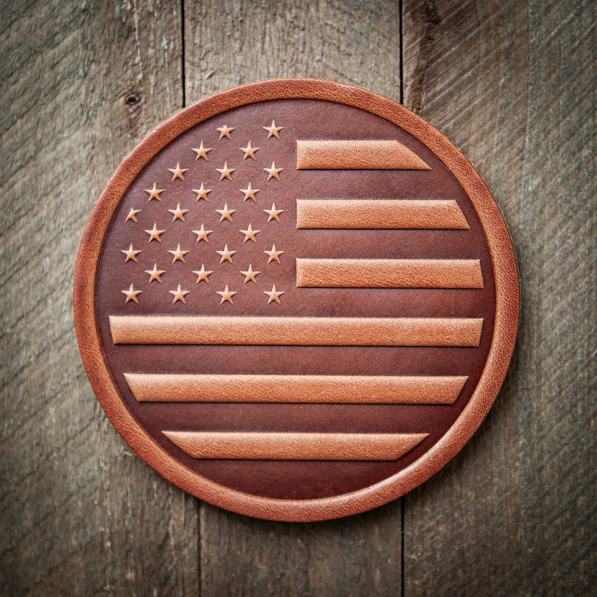 Leather Coasters Set - American Flag 4 Inch Handmade Durable Coaster Set
