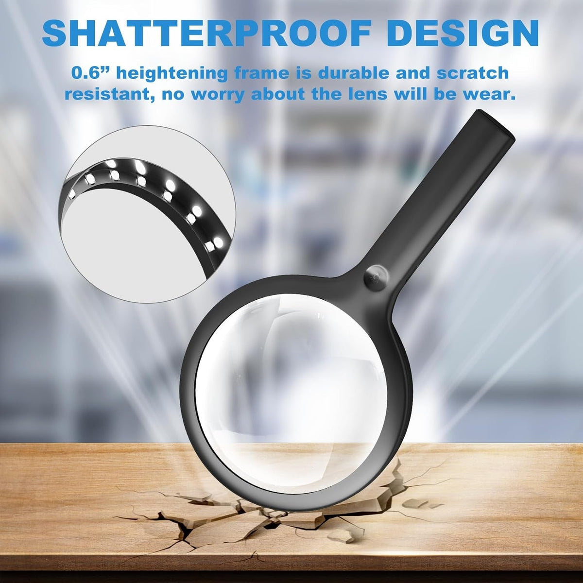 30X LED Magnifying Glass with Light | Large Handheld Magnifier for Reading & Inspection