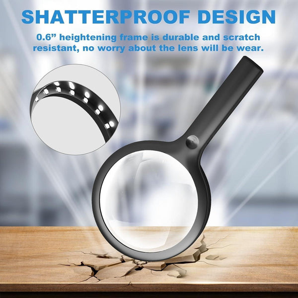 30X LED Magnifying Glass with Light | Large Handheld Magnifier for Reading & Inspection