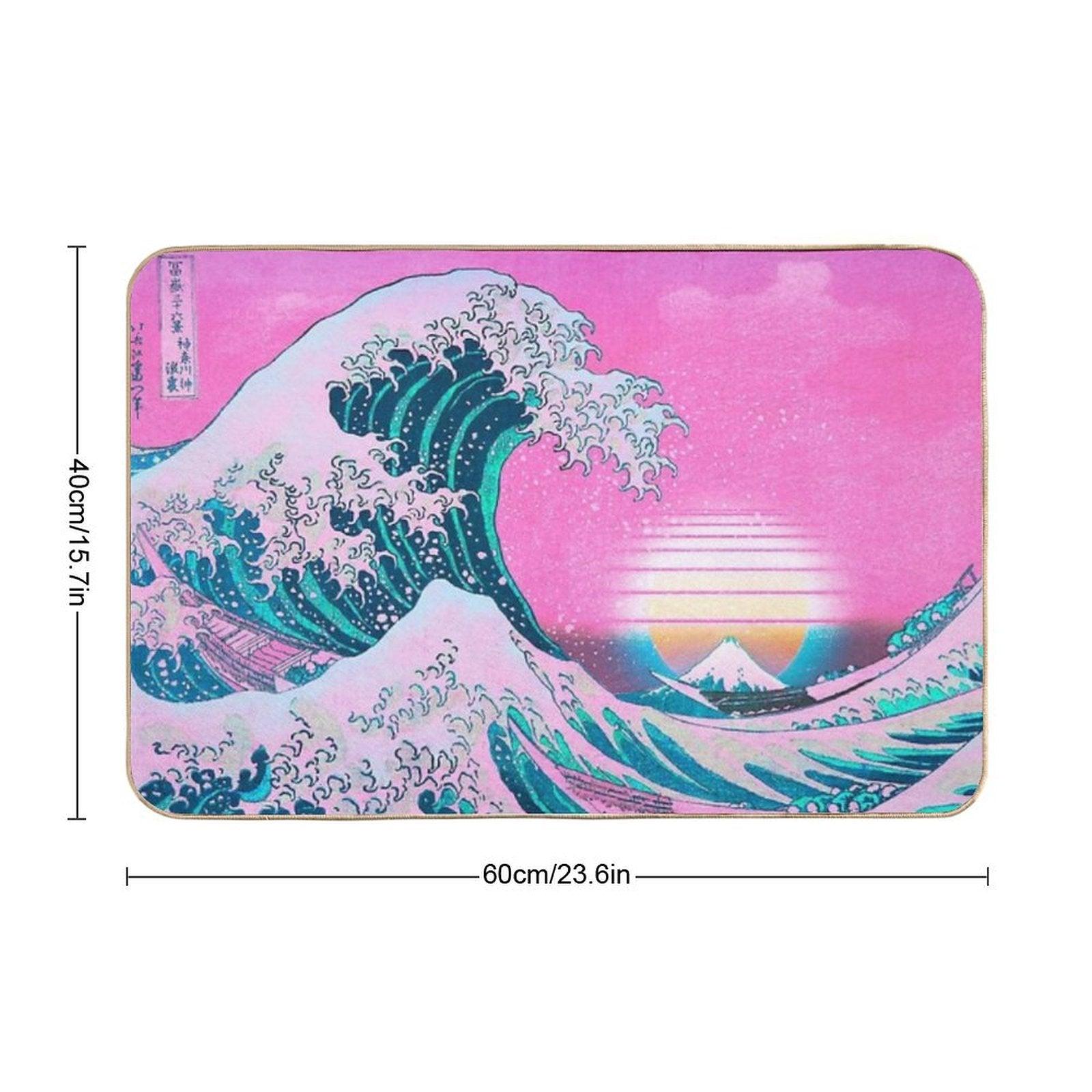Vaporwave Aesthetic Great Wave Off Kanagawa Retro Sunset Bath Mat