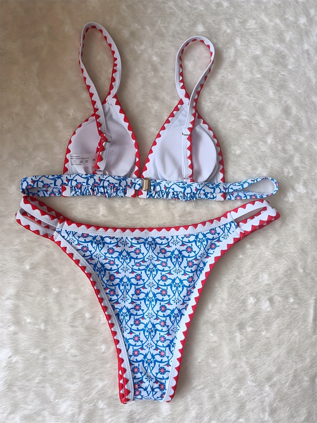 New Blossom Charm High-Cut Bikini Set For Summer – Strapless Floral Print Swimsuit with Elegant Embroidered Cut-Out Triangular Top Contrast Trim and Back Buckle – Women’s 2-Piece Summer Beachwear