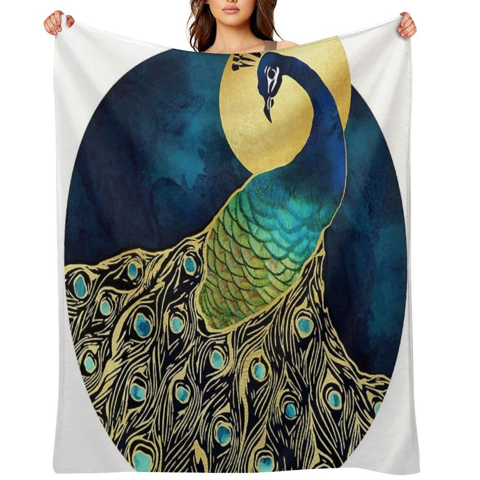 Golden Peacock Throw Blanket