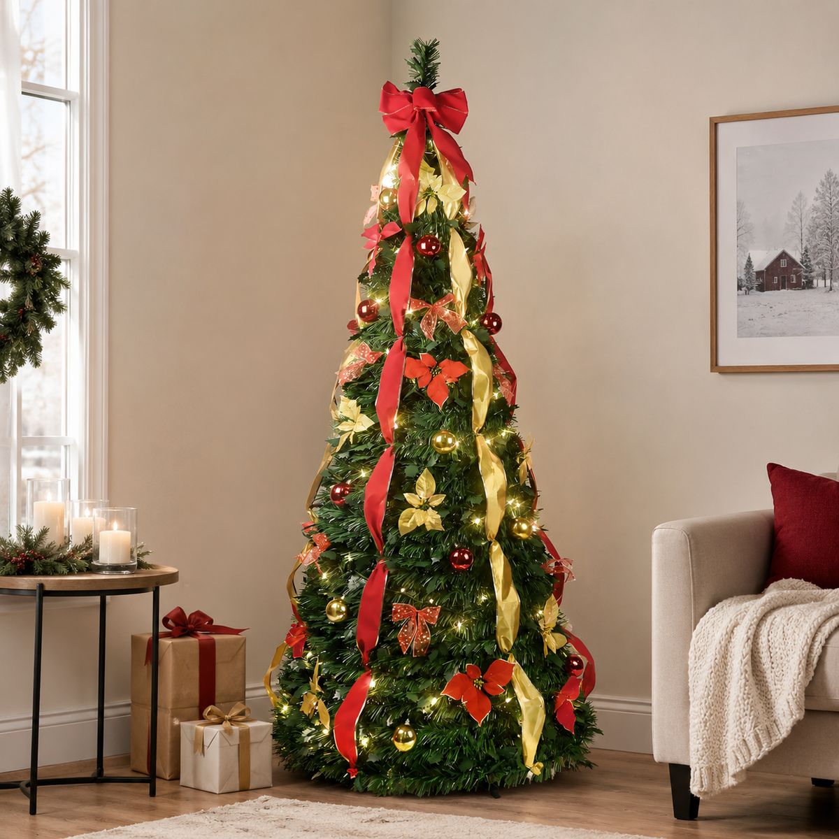 7.5Ft Prelit Pop Up Christmas Tree Decoration