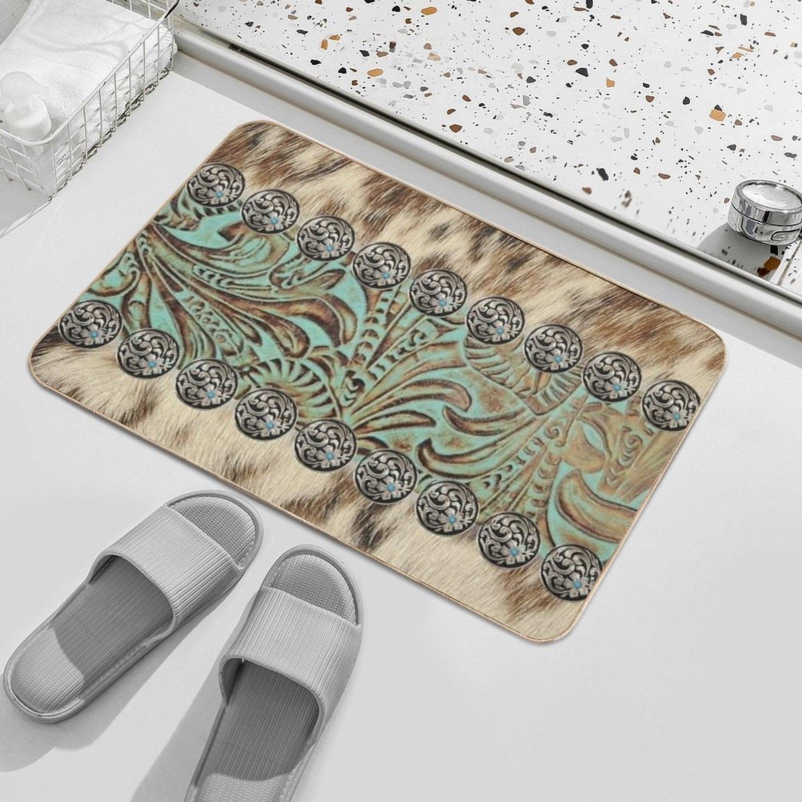 Rustic Brown Beige Teal Western Country Cowboy Fashion Bath Mat