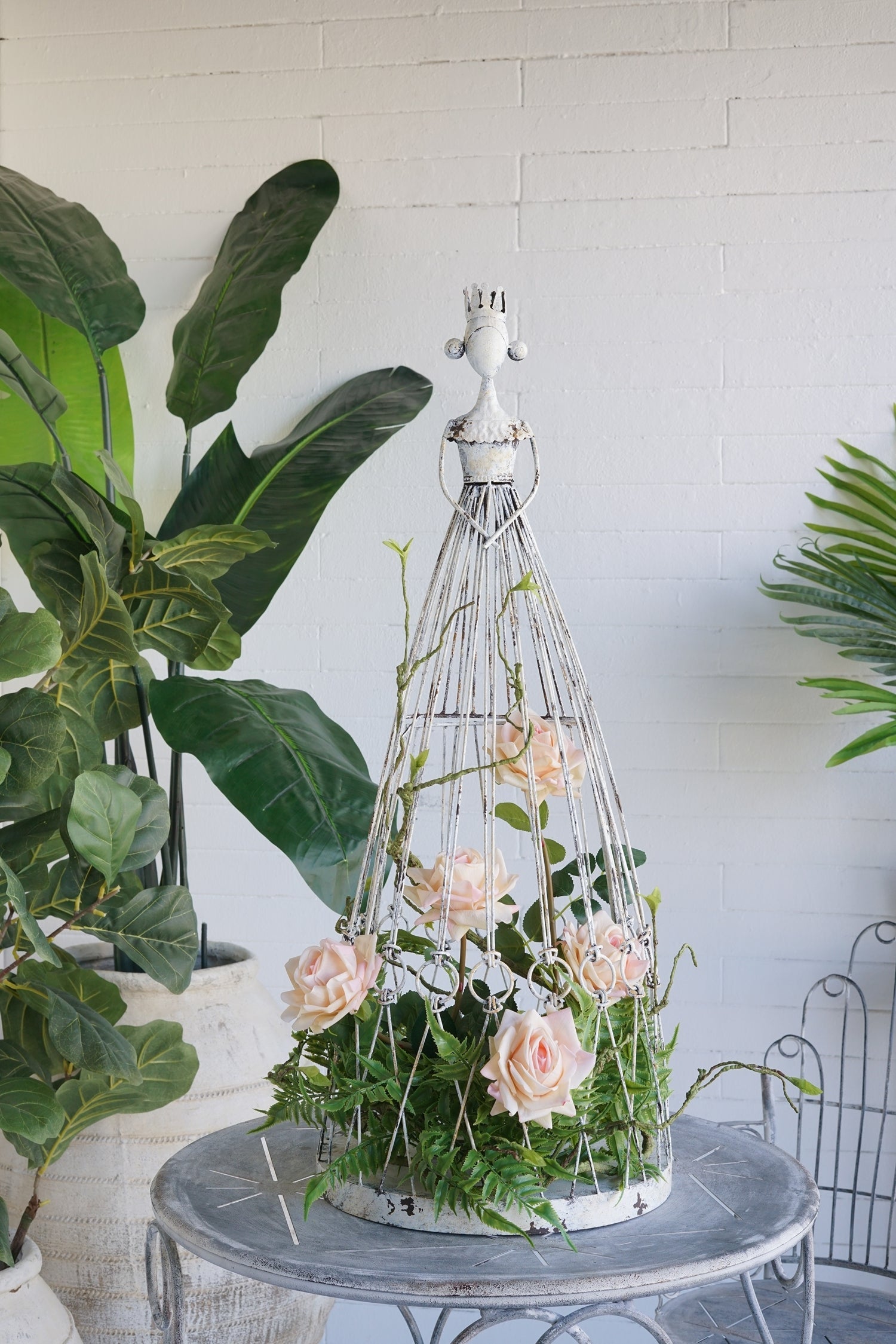 13.5x13.5x34' Distressed White Finish Princess Birdcage Birdhouse, Garden Outdoor Decor