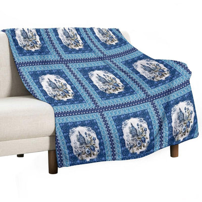 Elegant Floral Chinoiserie Blue And Turquoise Tile Eco-conscious Throw Blanket