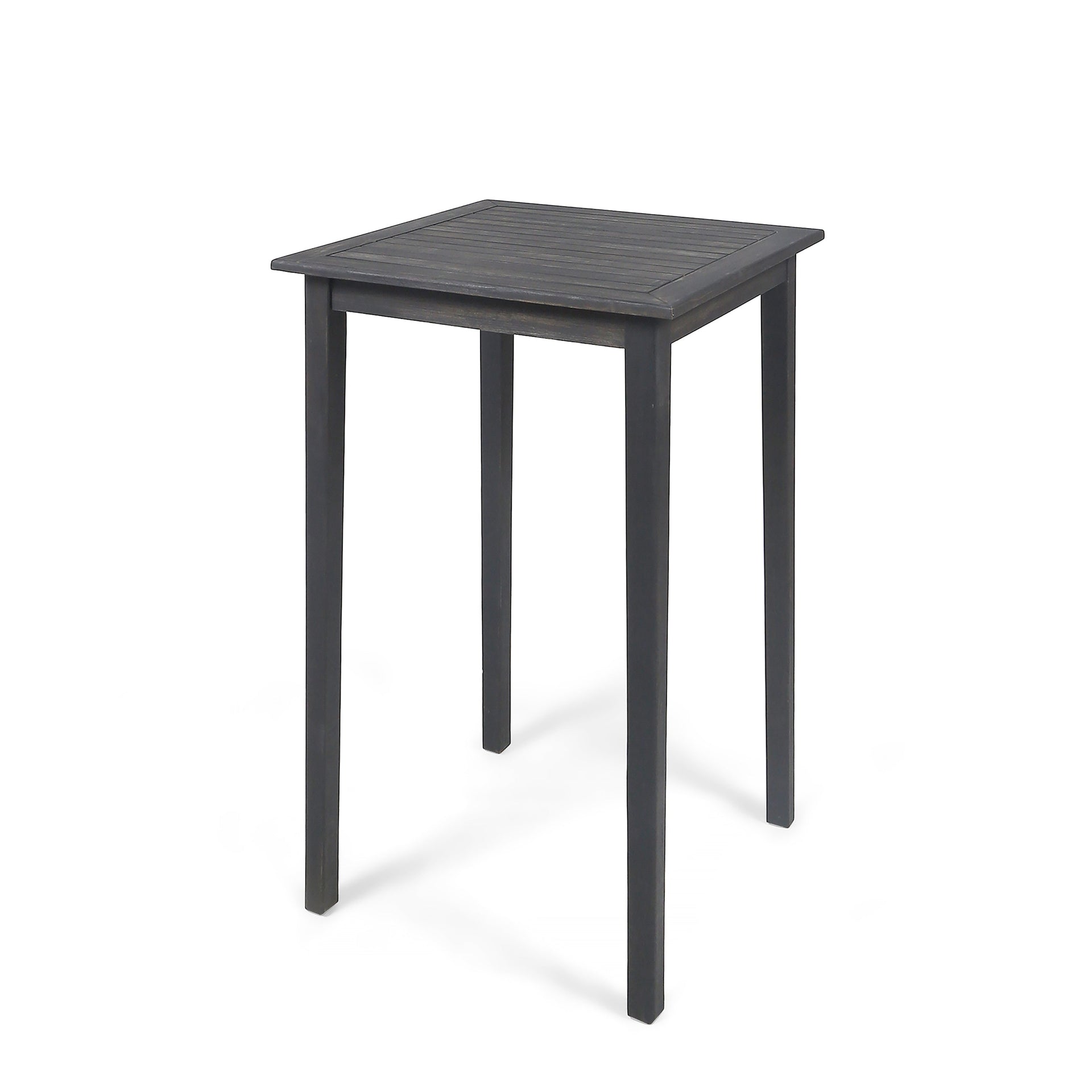 40' Outdoor Minimalist Acacia Wood Square Bar Table, Dark Gray Finish