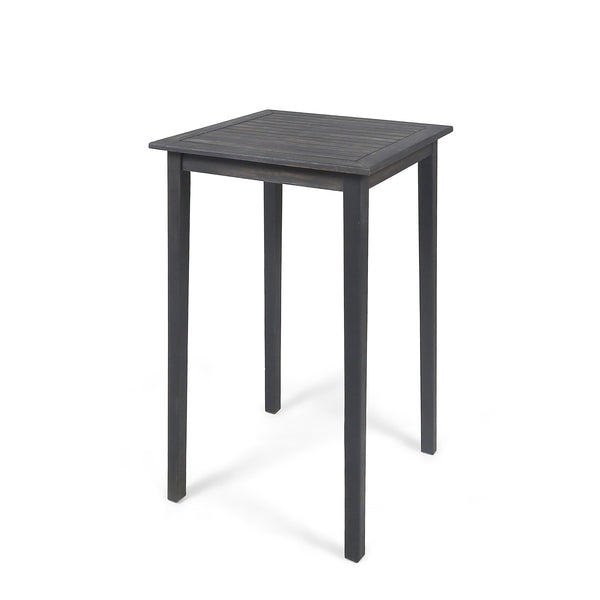 40' Outdoor Minimalist Acacia Wood Square Bar Table, Dark Gray Finish