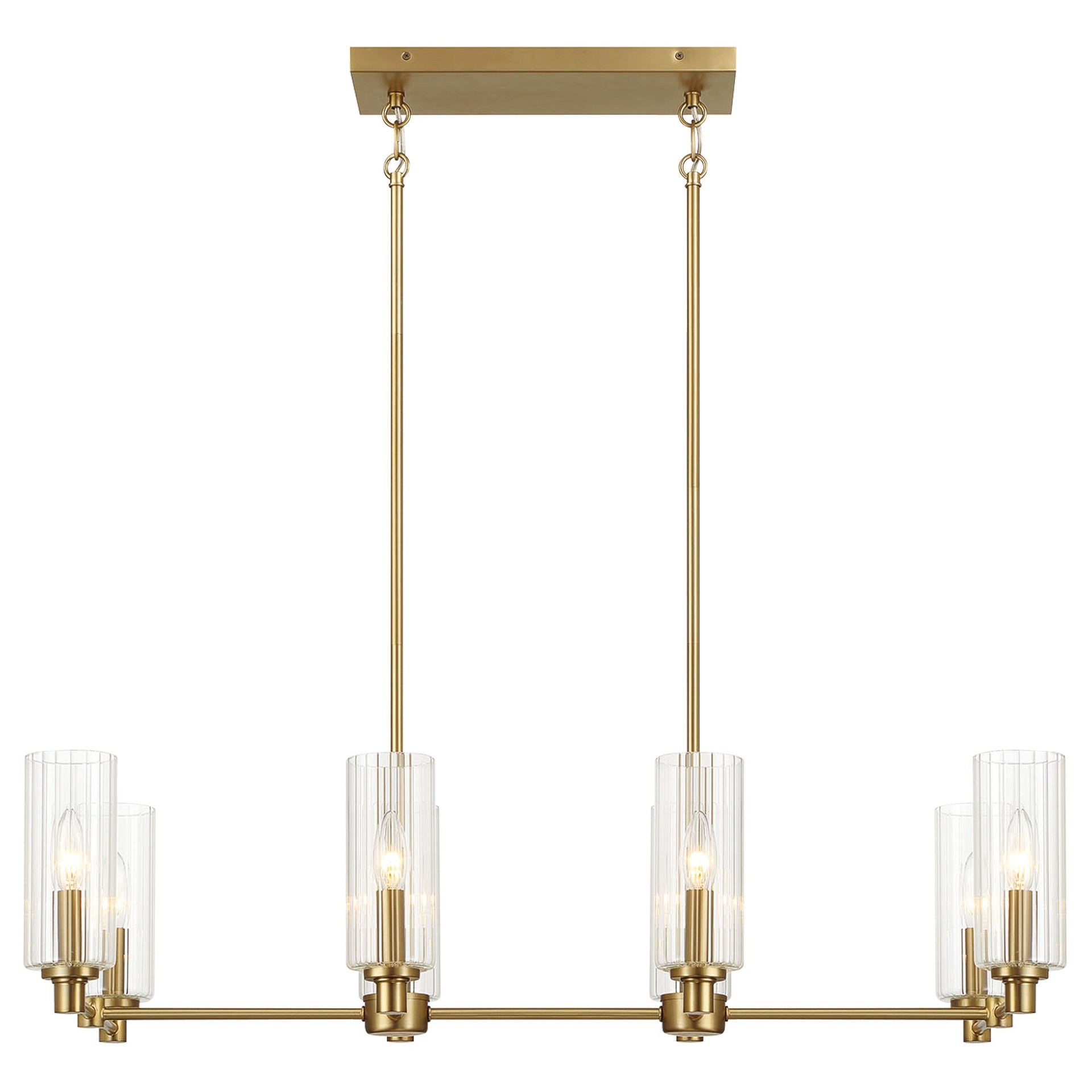 Willow Eight Lights Island with Clear Ribbed Glass Pendant Lamp - Satin