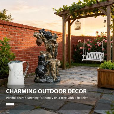 Resin Bear and Beehive 3 Tier Outdoor Fountain 22 Inch