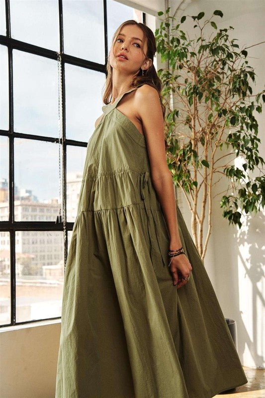 New Summer Crisscross Wide Strap Drawstring Detail Midi Dress For Women – Chic, Sophisticated, Adjustable, Perfect Dress for Casual to Semi-Formal Occasions