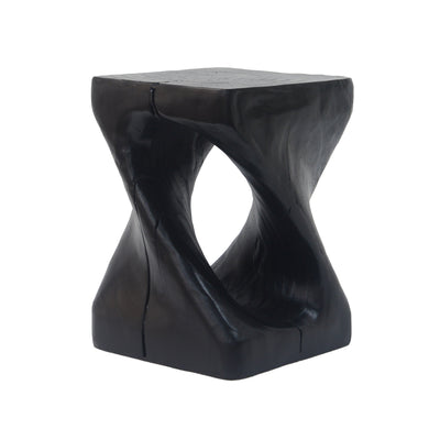 Twist Shape Side Table Wood-like Texture in Black
