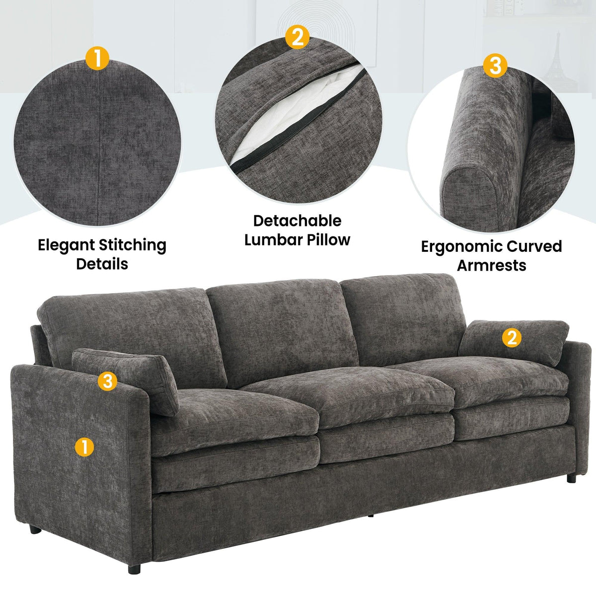Cozy Upholstered Oversized 3-Seater Cloud Sofa
