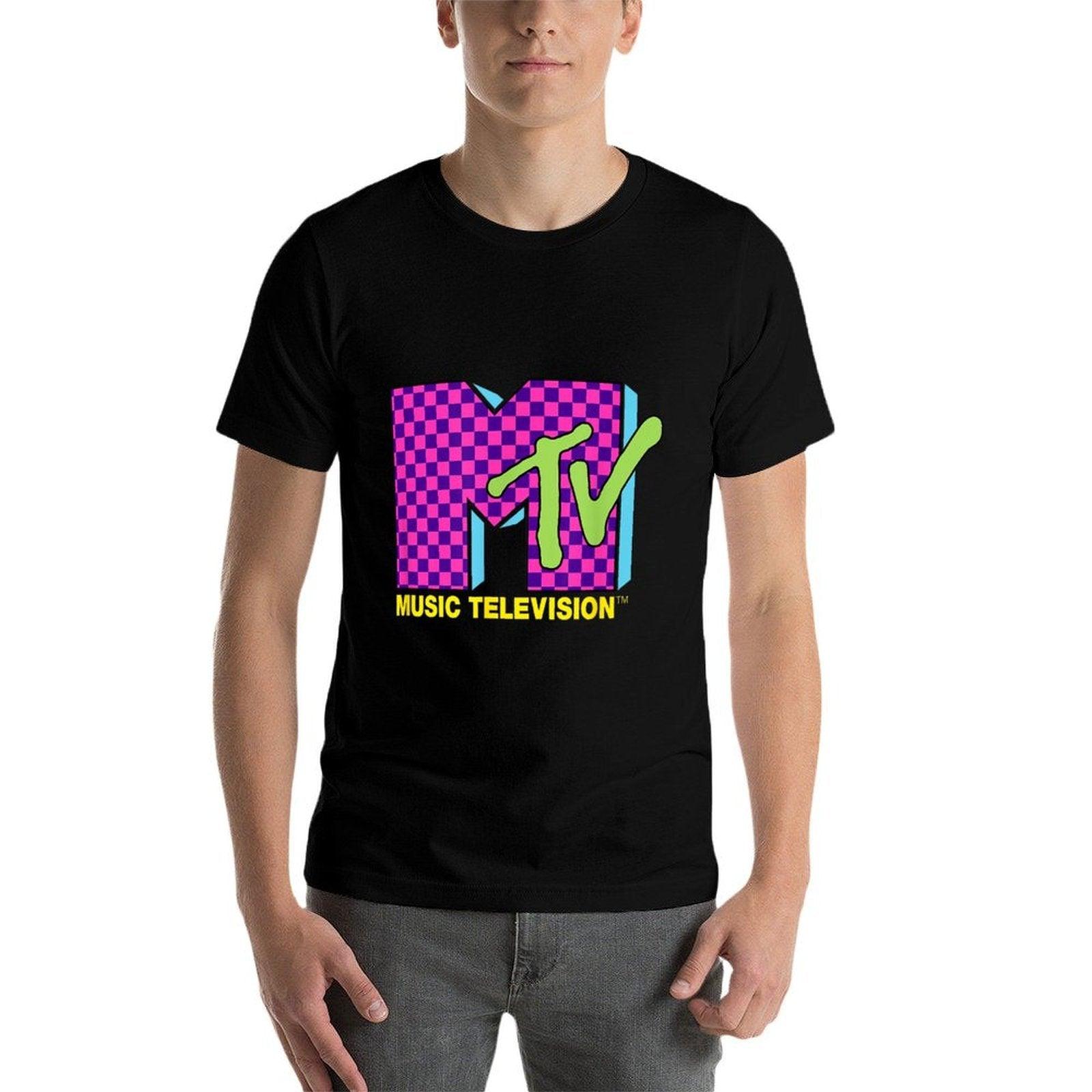MTV Music Television Retro 80's Neon Pink Checkerboard Logo  Breathable T-Shirt
