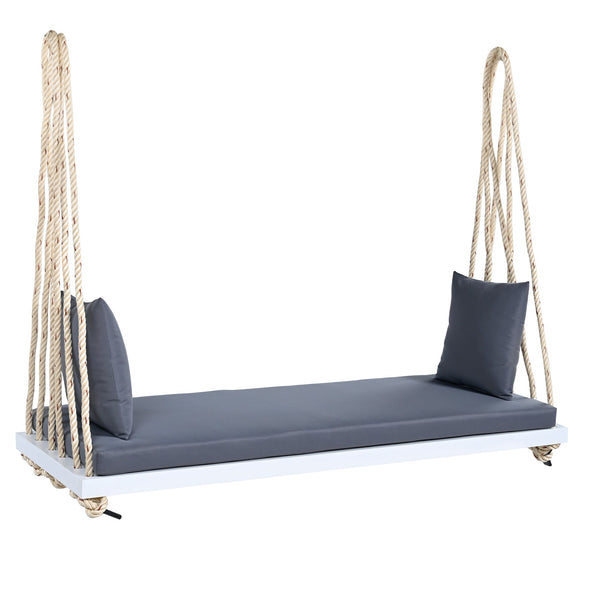 Patio Wooden Swing Chair Hanging Porch Swing Bench with Cushion & Pillows