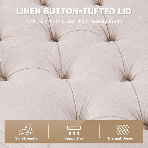 50 Inch Beige Tufted Storage Ottoman Bench Upholstered