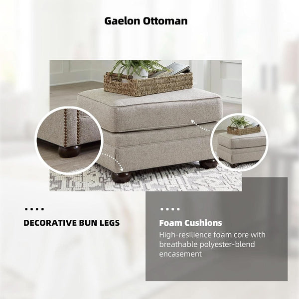 Rectangular Upholstered Ottoman Light Brown Bun Legs