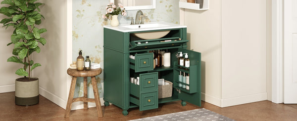 Bathroom Vanity with Ceramic Sink Basin, Cabinet with Soft-Close Doors and Organizer