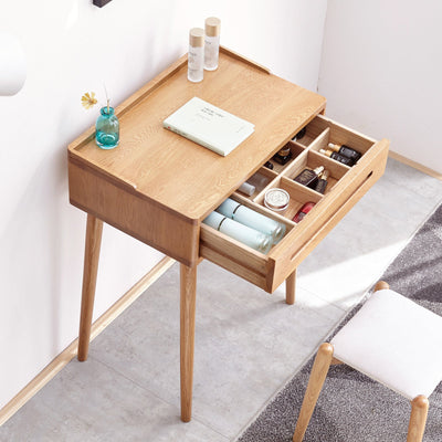 Solid Wood Oak Bistro Table Desk with Storage Drawer and Natural Finish, 60cm Width