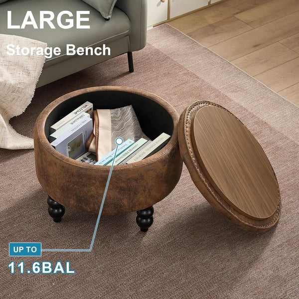 24 Inch Upholstered Storage Ottoman Featuring Tray