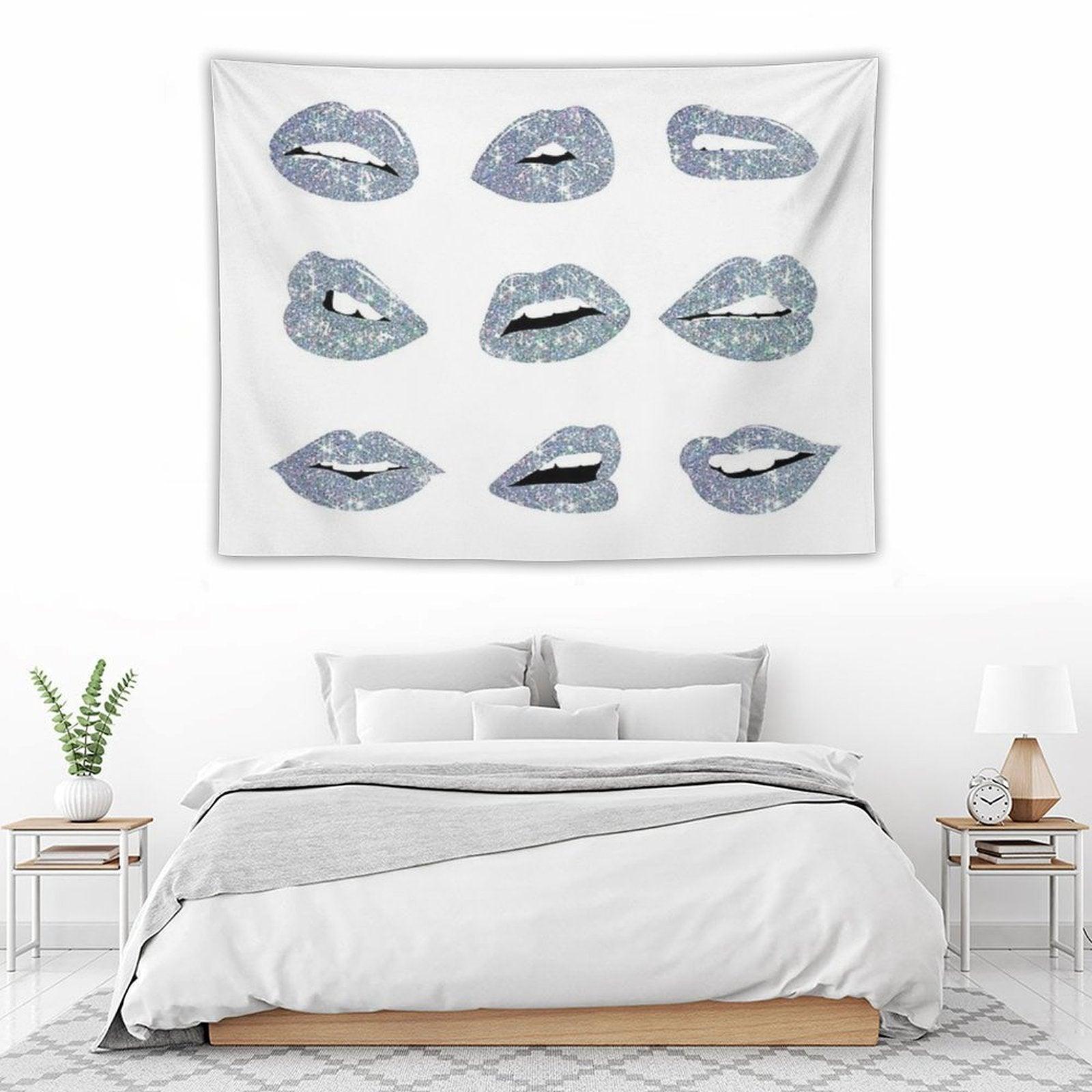 Kiss Kiss Faux Glitter Lips Tapestry