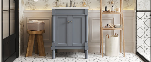 Modern Bathroom Vanity with Top Sink and 2-Tier Large Storage Shelves Cabinet