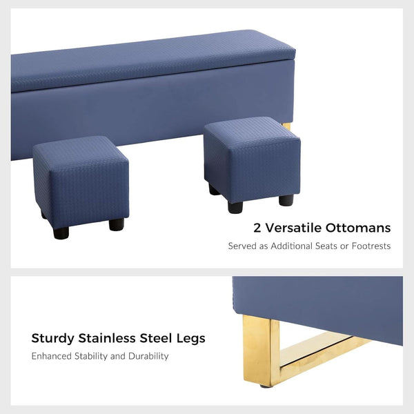 Navy Upholstered Storage Ottoman Bench With Hideaway