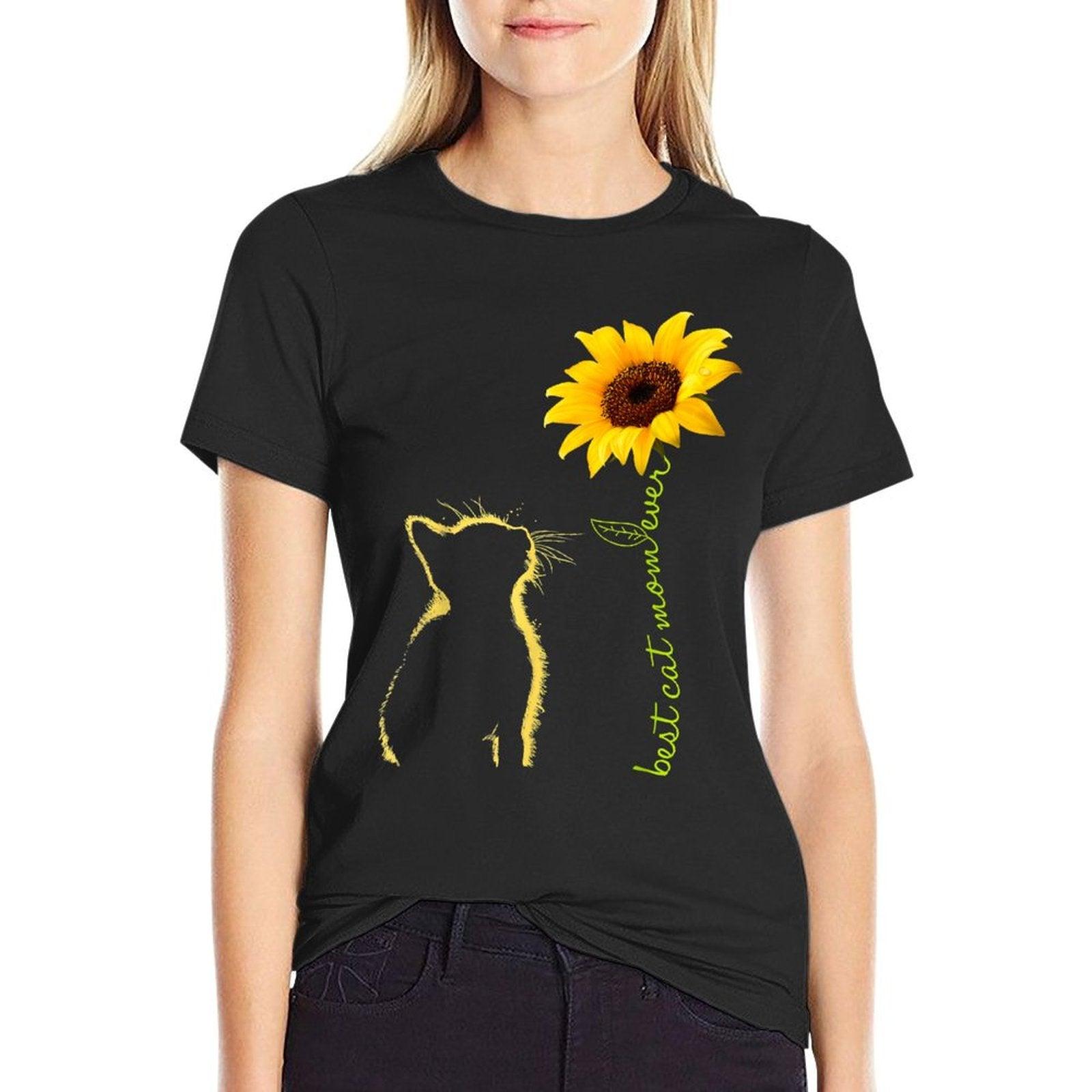 Best Cat Mom Ever Sunflower Mother's Day for Cat Lover T-Shirt