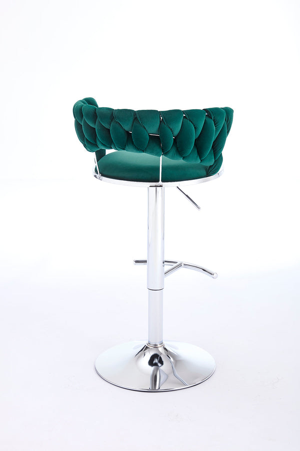 Set of 2 Bar Stools with Chrome Footrest & Base Swivel Height Adjustable Velvet