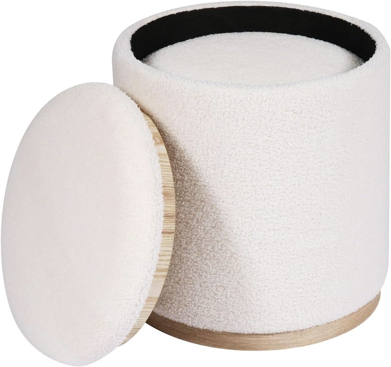 White Velvet Round Storage Ottoman FifteenInches Compact
