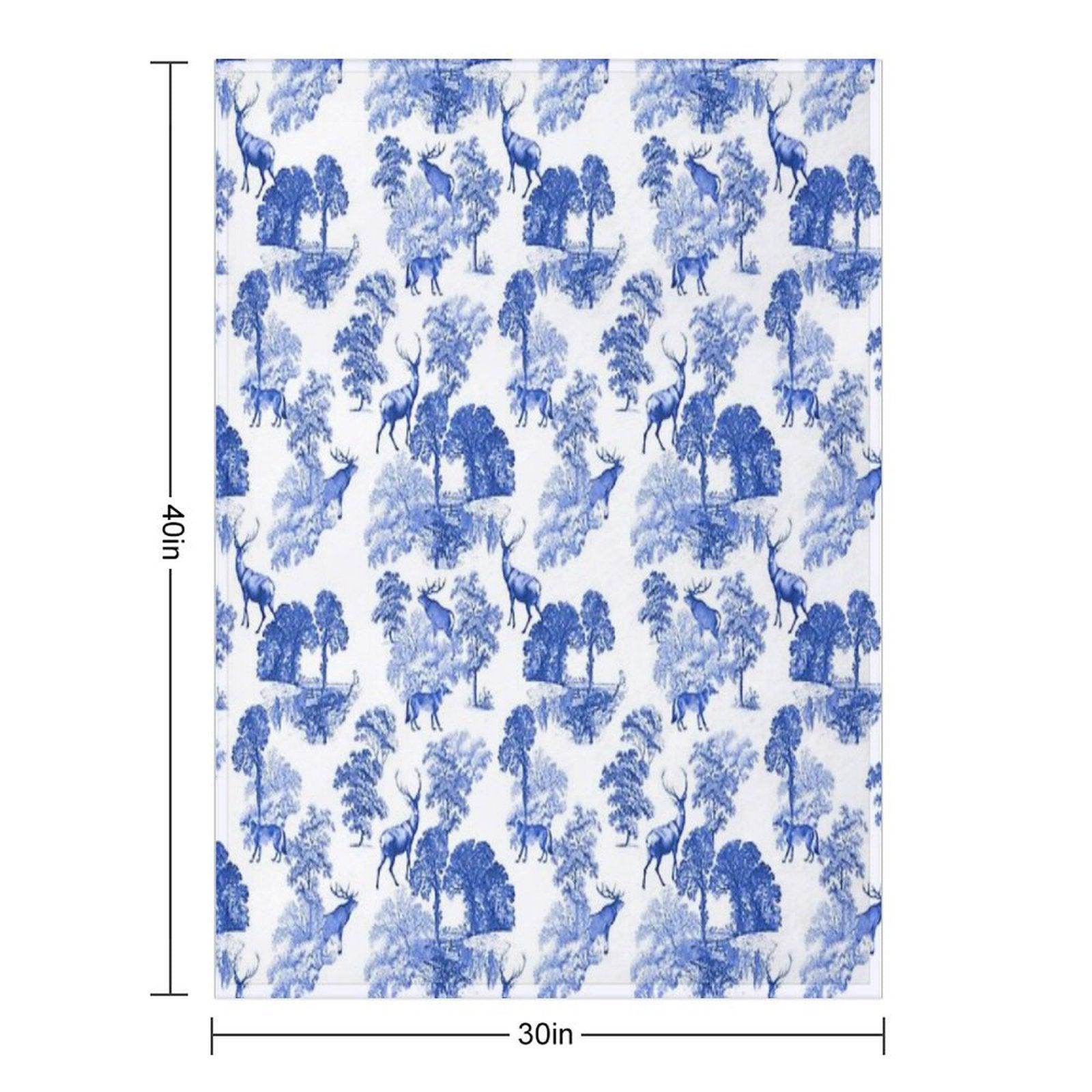 Elegant Vintage Blue Toile Deer in Woodland Throw Blanket