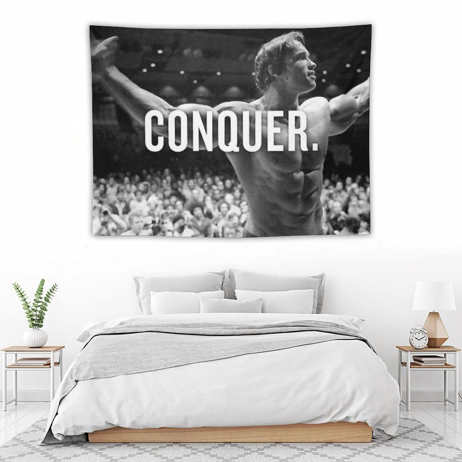 Arnold Schwarzenegger Conquer Motivational Fitness Tapestry